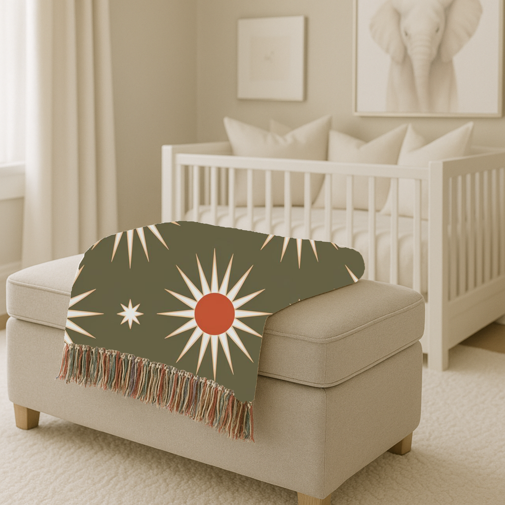Solar Burst Throw — 1970s Starburst Woven Blanket