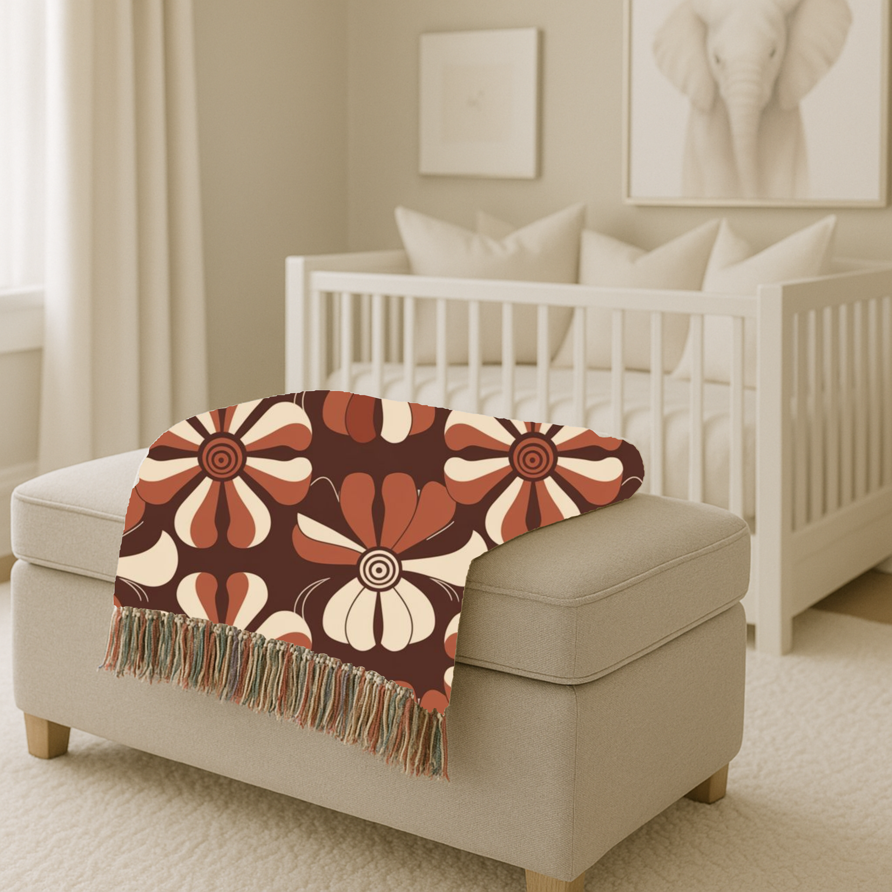 Velvet Bloom Throw — 1970s Stripe Petal Woven Blanket
