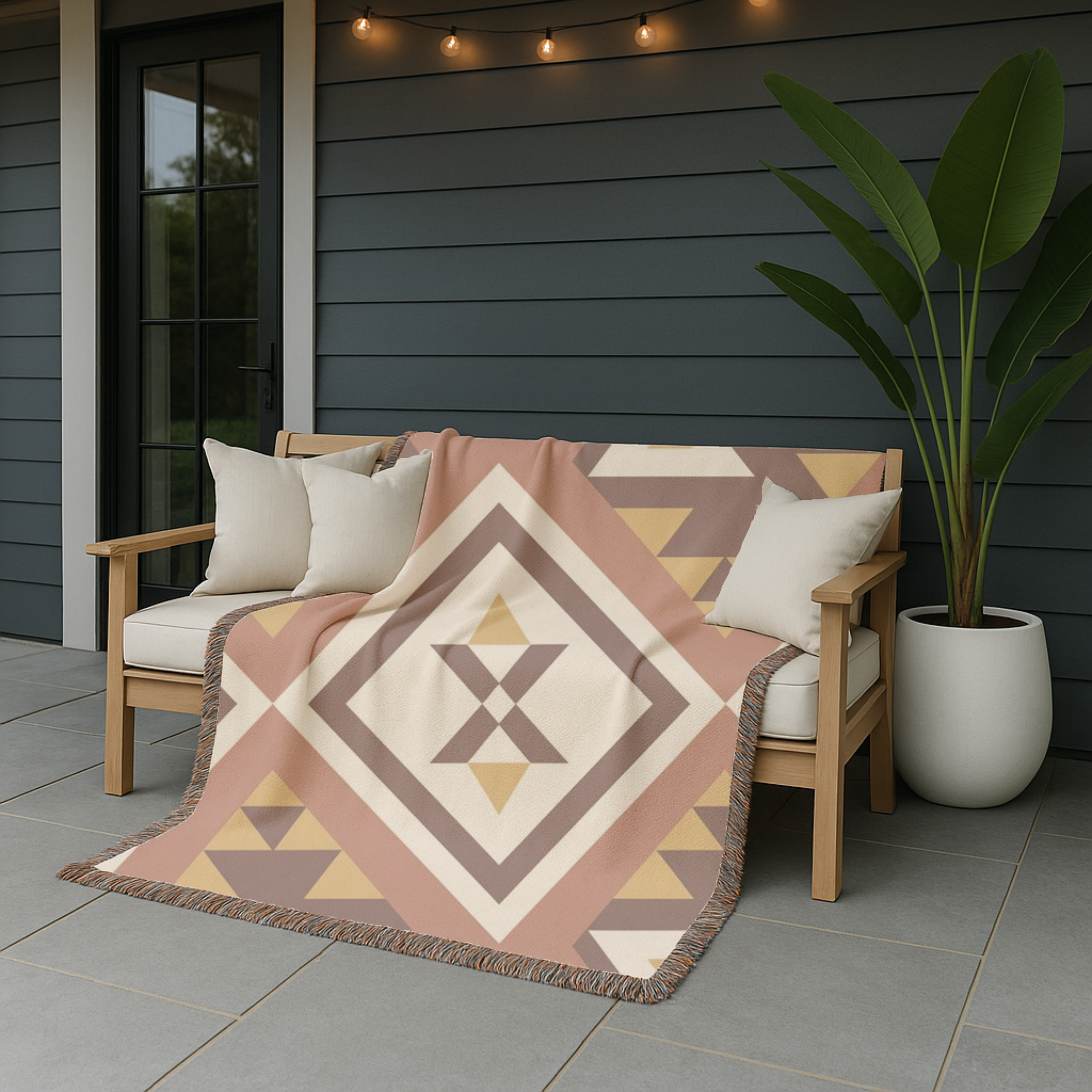 Canyon Weave Throw — 1970s Navajo Diamond Woven Blanket