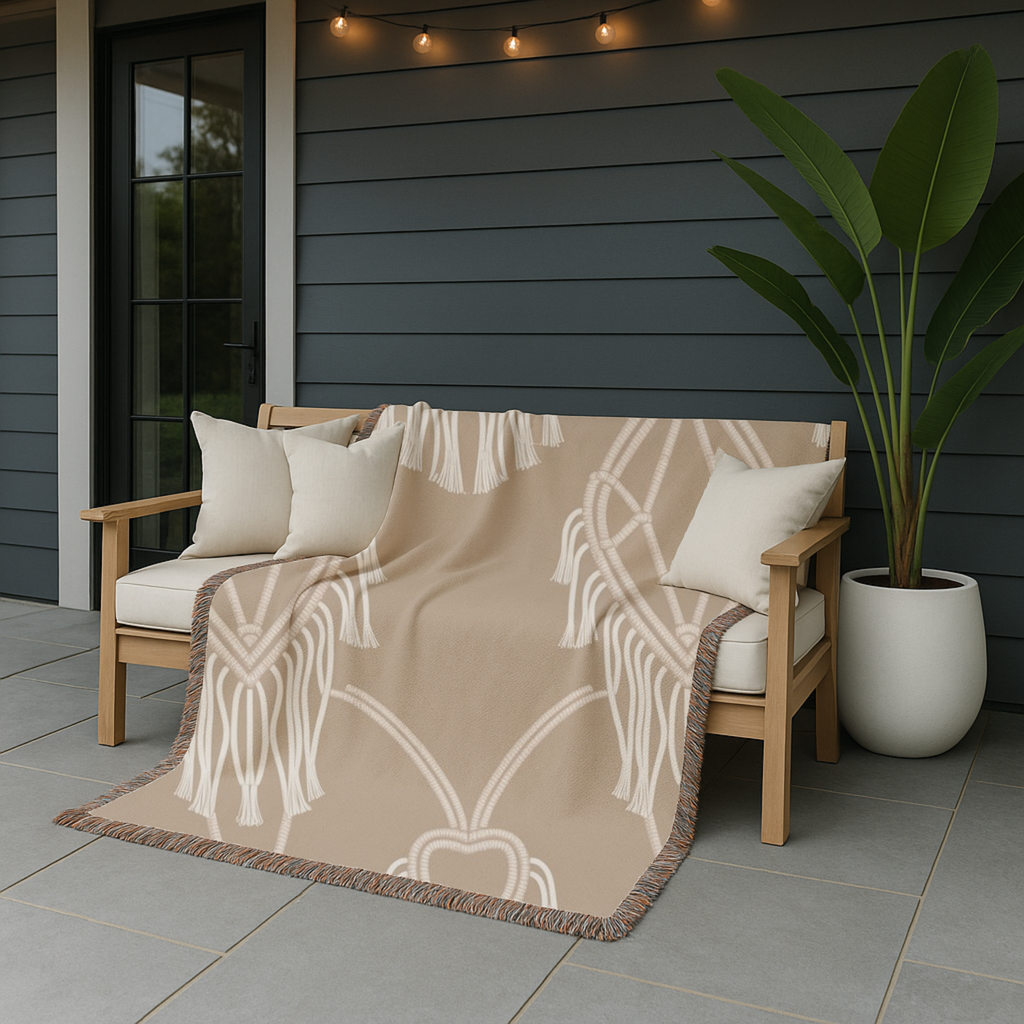Macramé Heart Throw — 1970s Bohemian Love Woven Blanket
