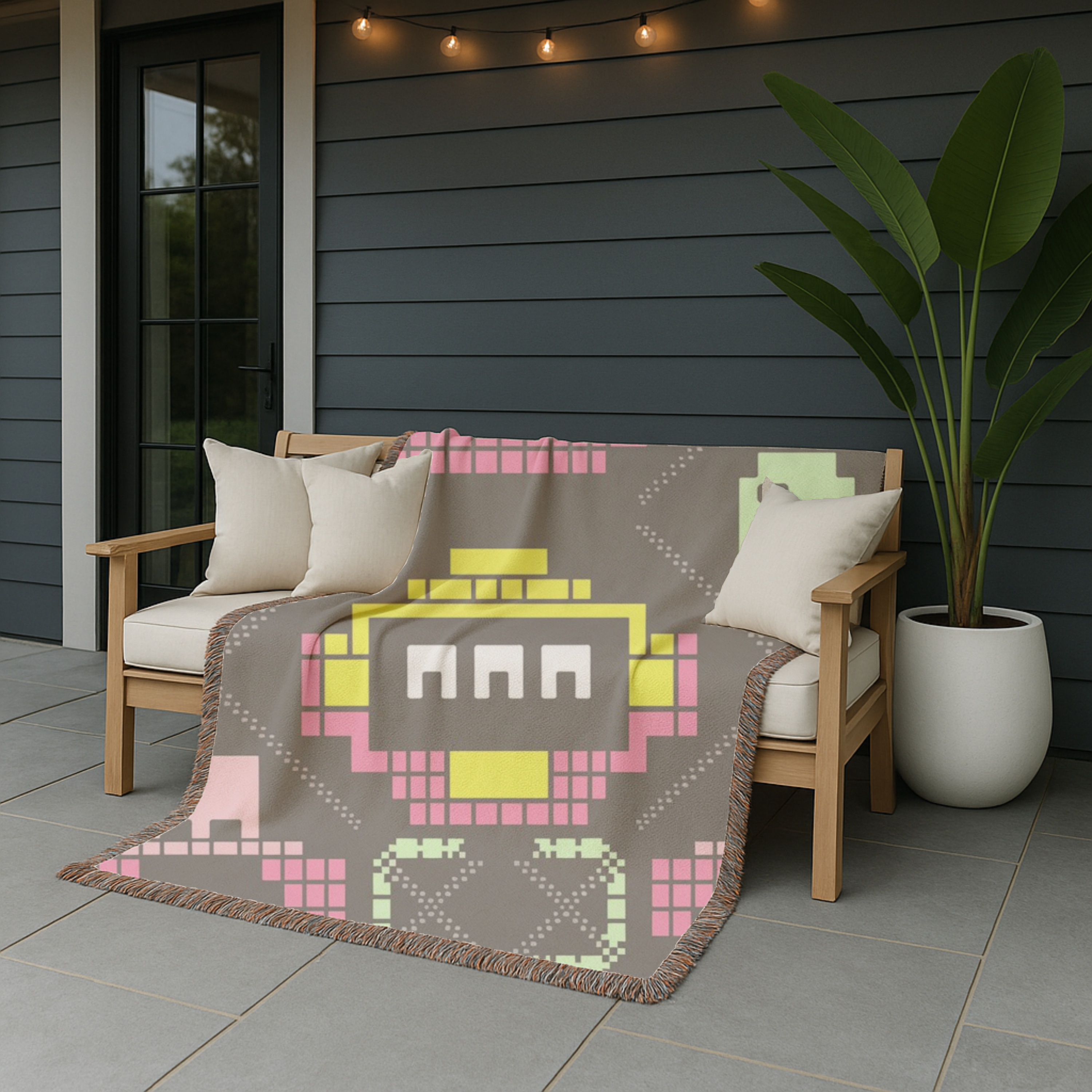 Pixel Robot Throw — 1980s Arcade Game Woven Blanket
