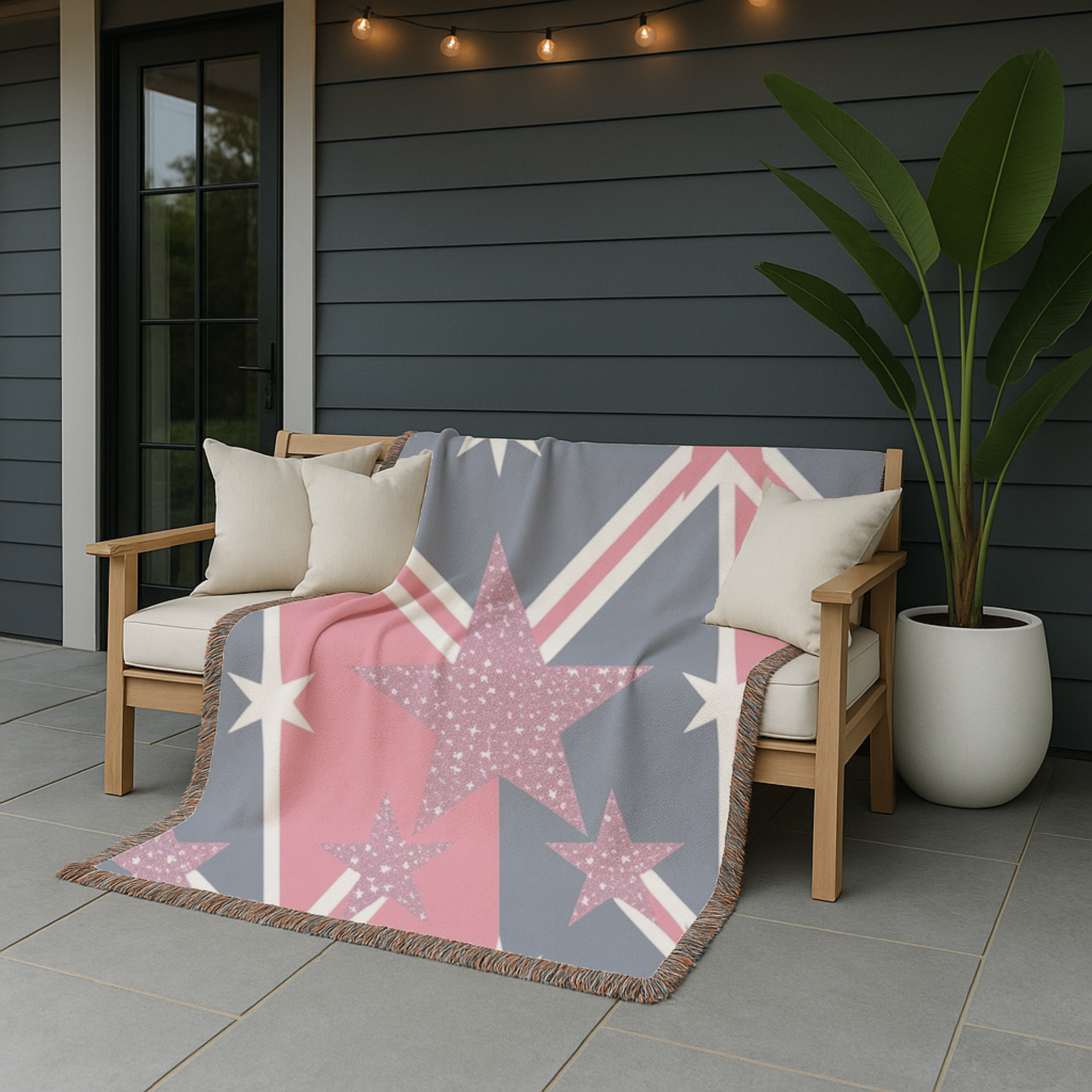 Cool Britannia Throw — 1990s Union Jack & Star Woven Blanket