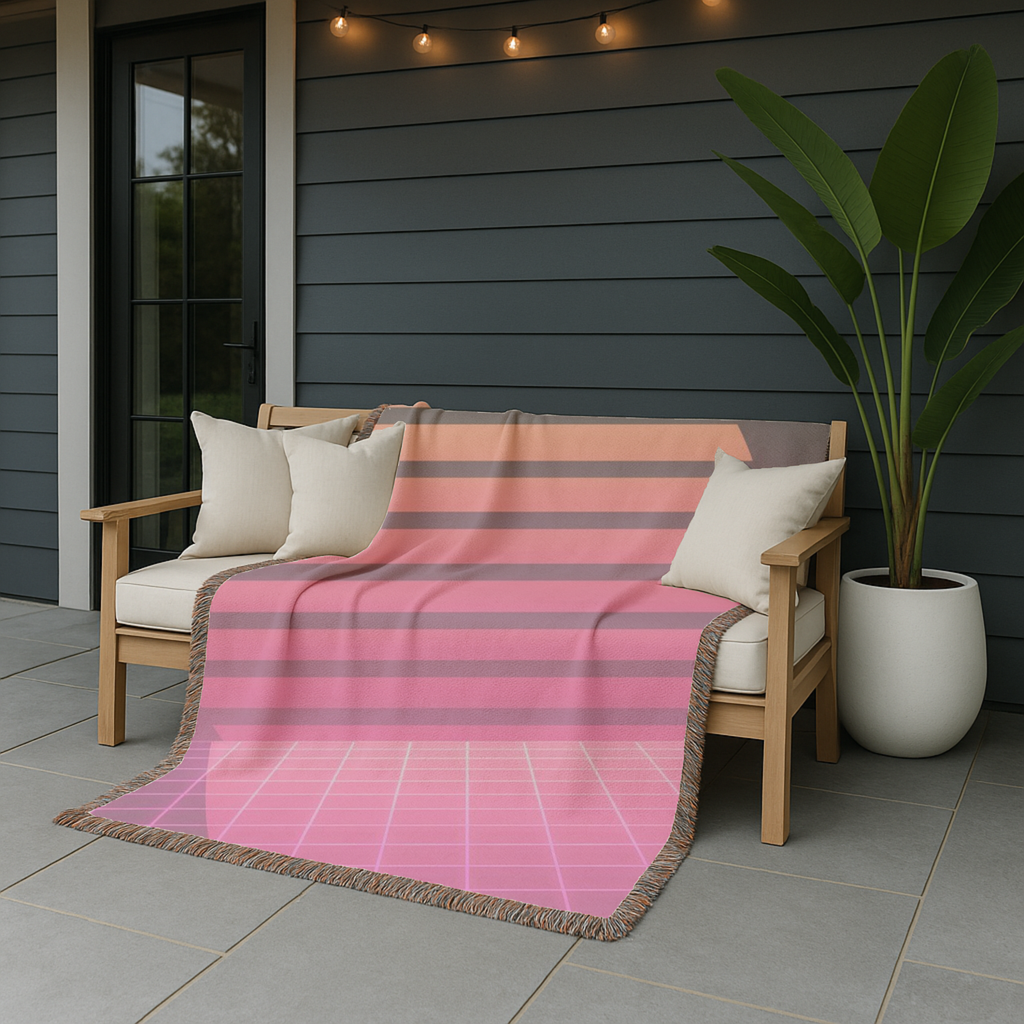 Retrowave Throw — 1980s Synthwave Sunset Woven Blanket