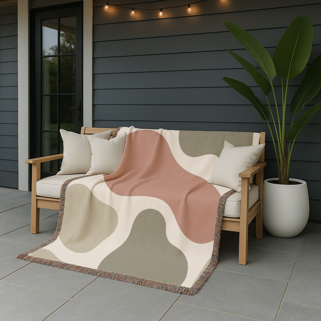 River Stone Throw — 1970s Abstract Organic Woven Blanket