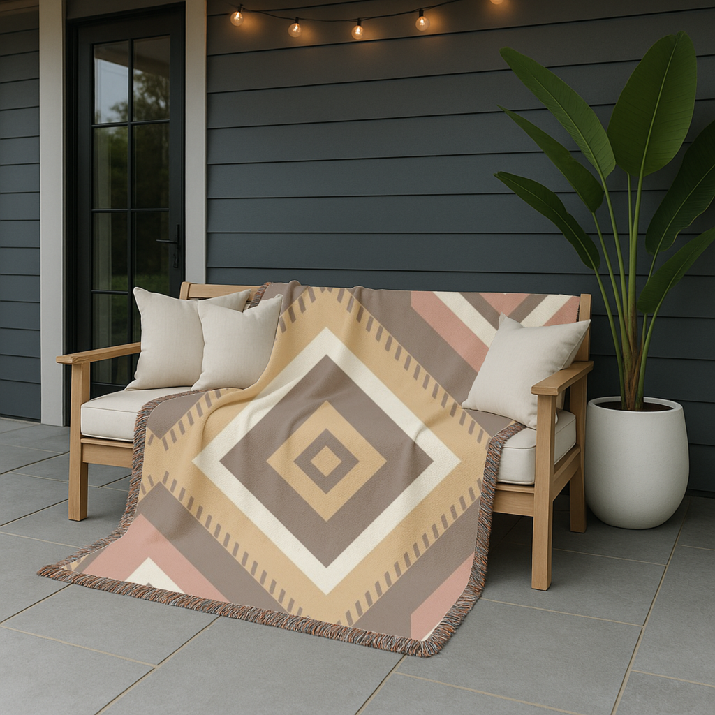 Kilim Star Throw — 1970s Aztec Geometric Woven Blanket