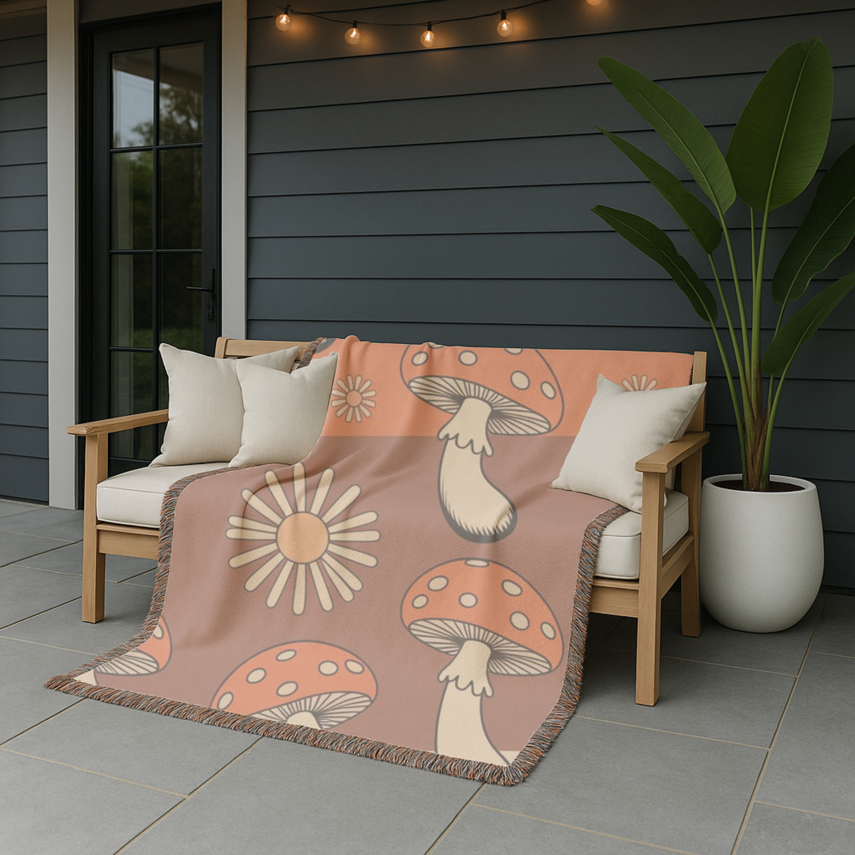 Stripe Shroom Throw — 1970s Retro Stripe Woven Blanket