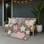 Girl Power Throw — 1990s Leopard Heart & Star Woven Blanket