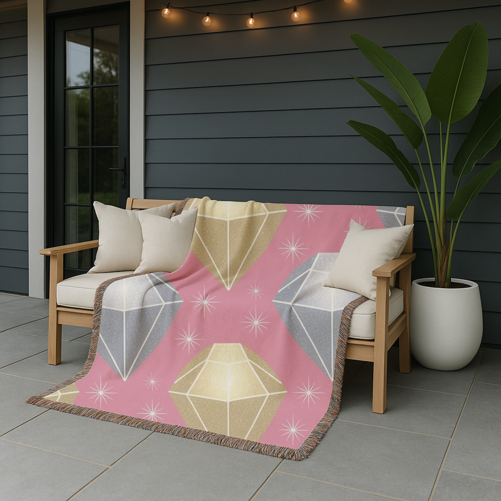 Diamond Glam Throw — 1980s Jewel Sparkle Woven Blanket