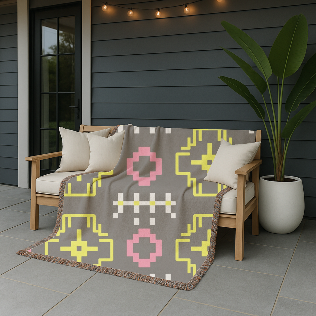 Pixel Bloom Throw — 1980s Arcade Neon Woven Blanket