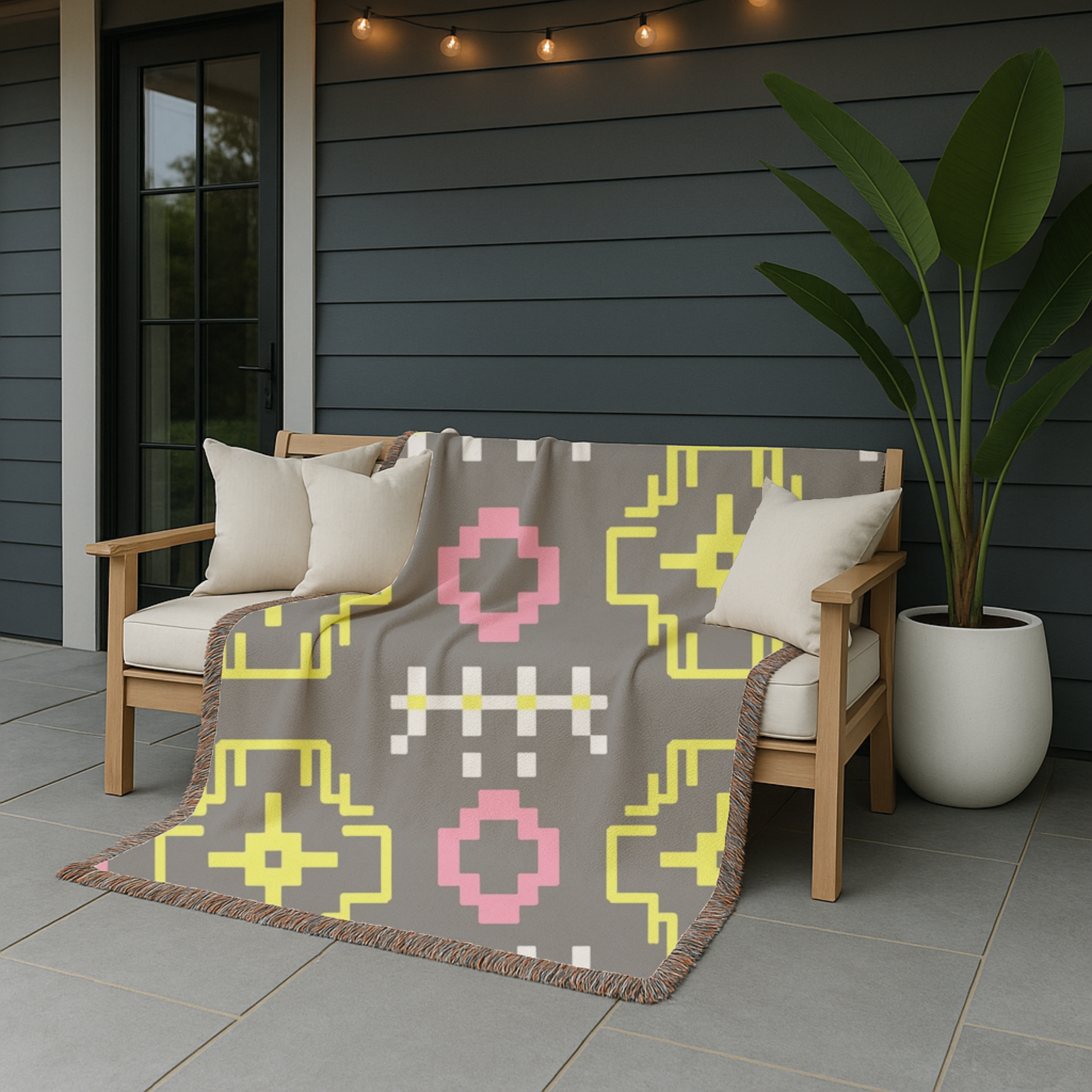 Pixel Bloom Throw — 1980s Arcade Neon Woven Blanket