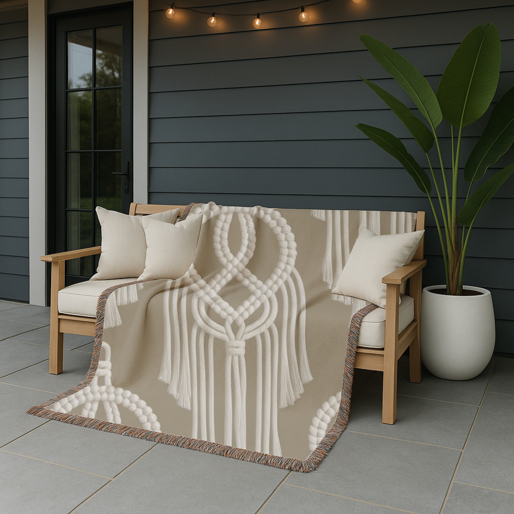 Macramé Circle Throw — 1970s Bohemian Macramé Woven Blanket