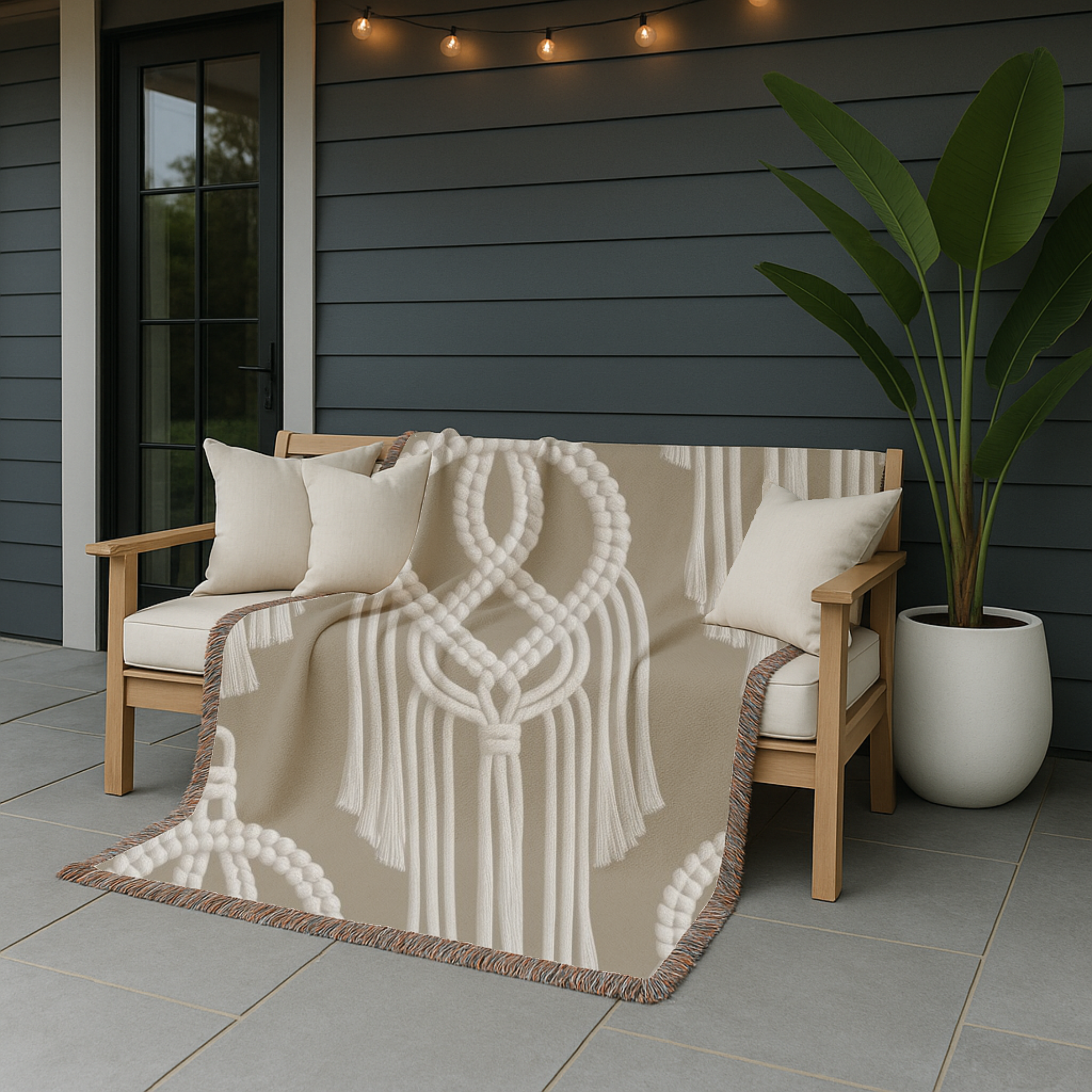 Macramé Circle Throw — 1970s Bohemian Macramé Woven Blanket