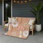 Groovy Mushroom Throw — 1970s Toadstool Daisy Woven Blanket
