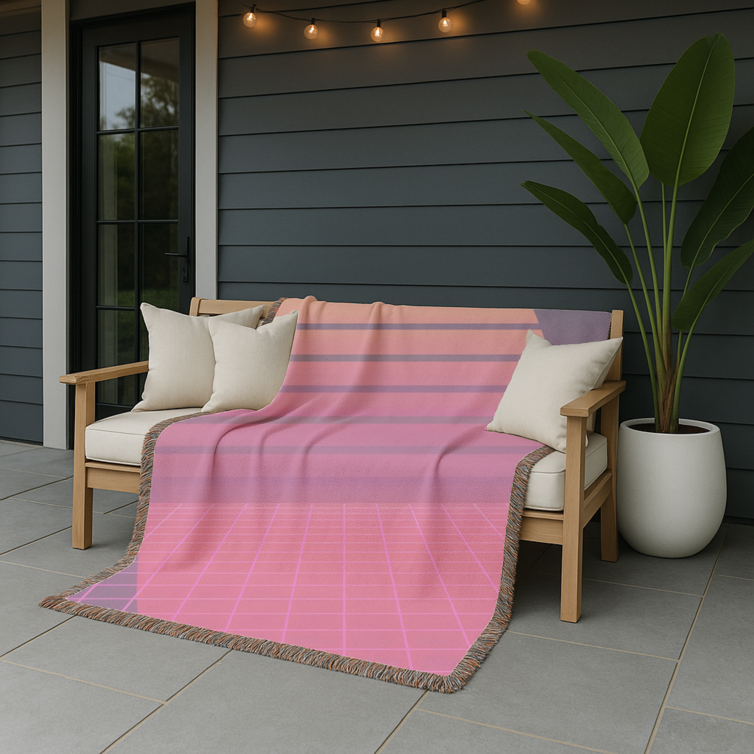 Sunset Grid Throw — 1980s Retrowave Glow Woven Blanket