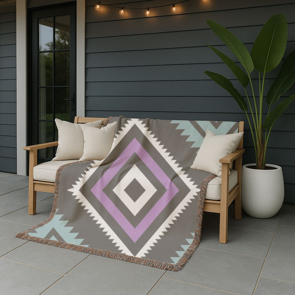 Neon Tribe Throw — 1990s Teal & Purple Geometric Woven Blanket