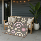 Happy Daze Throw — 1990s Smiley Face & Peace Woven Blanket