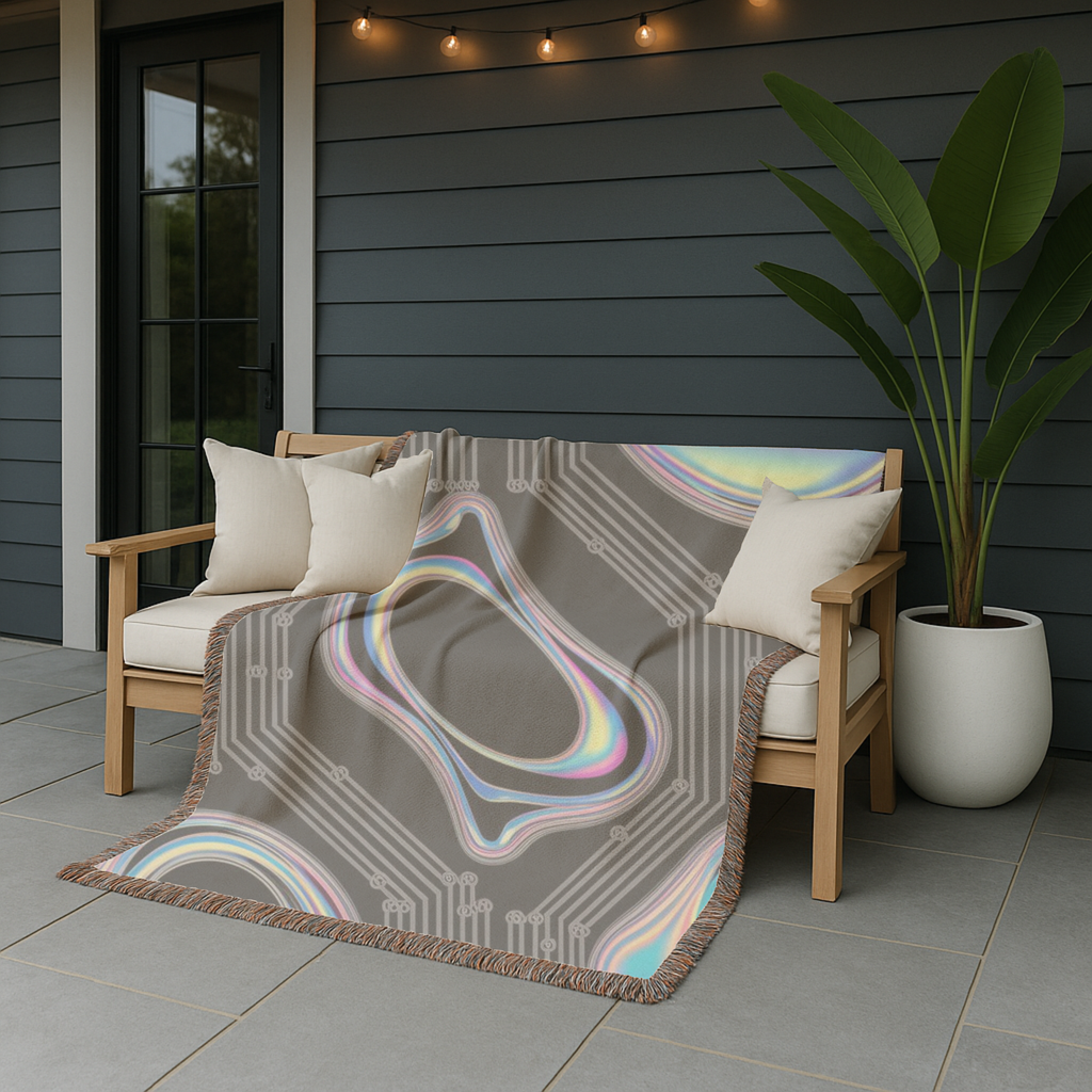 🌈 Plasma Throw — 2000s Y2K Holographic Circuit Woven Blanket