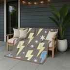 Lightning Strike Throw — 1980s Neon Bolt Woven Blanket