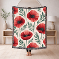 Flanders Fields Throw — 1940s Remembrance Poppy Woven Blanket
