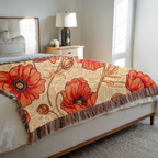 1940s Crimson Poppy Field Woven Blanket - 1940s Bold Graphic Woven Blanket