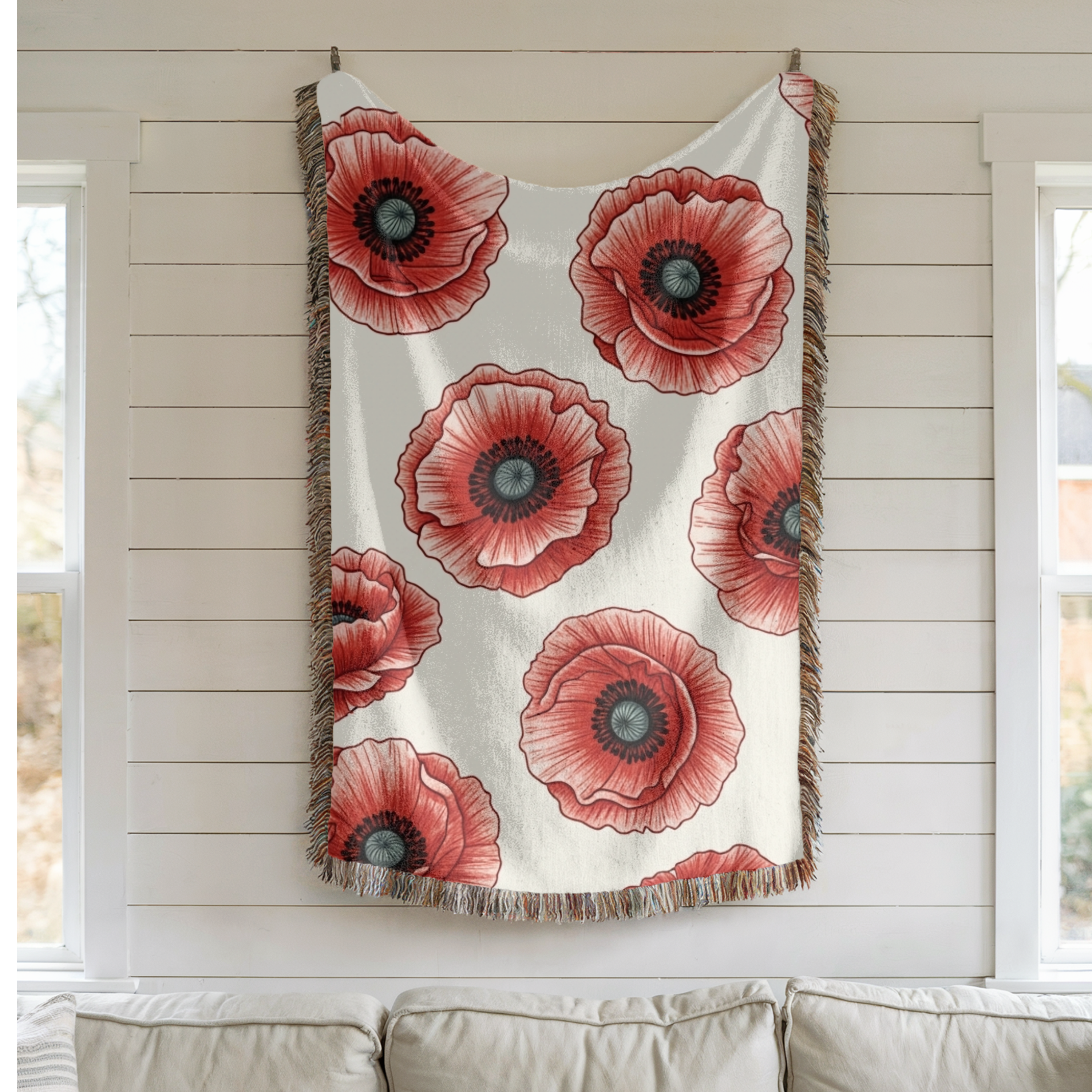 Victory Poppy Throw — 1940s Bold Graphic Woven Blanket