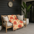 1940s Crimson Poppy Field Woven Blanket - 1940s Bold Graphic Woven Blanket