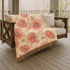 1940s Crimson Poppy Field Woven Blanket - 1940s Bold Graphic Woven Blanket
