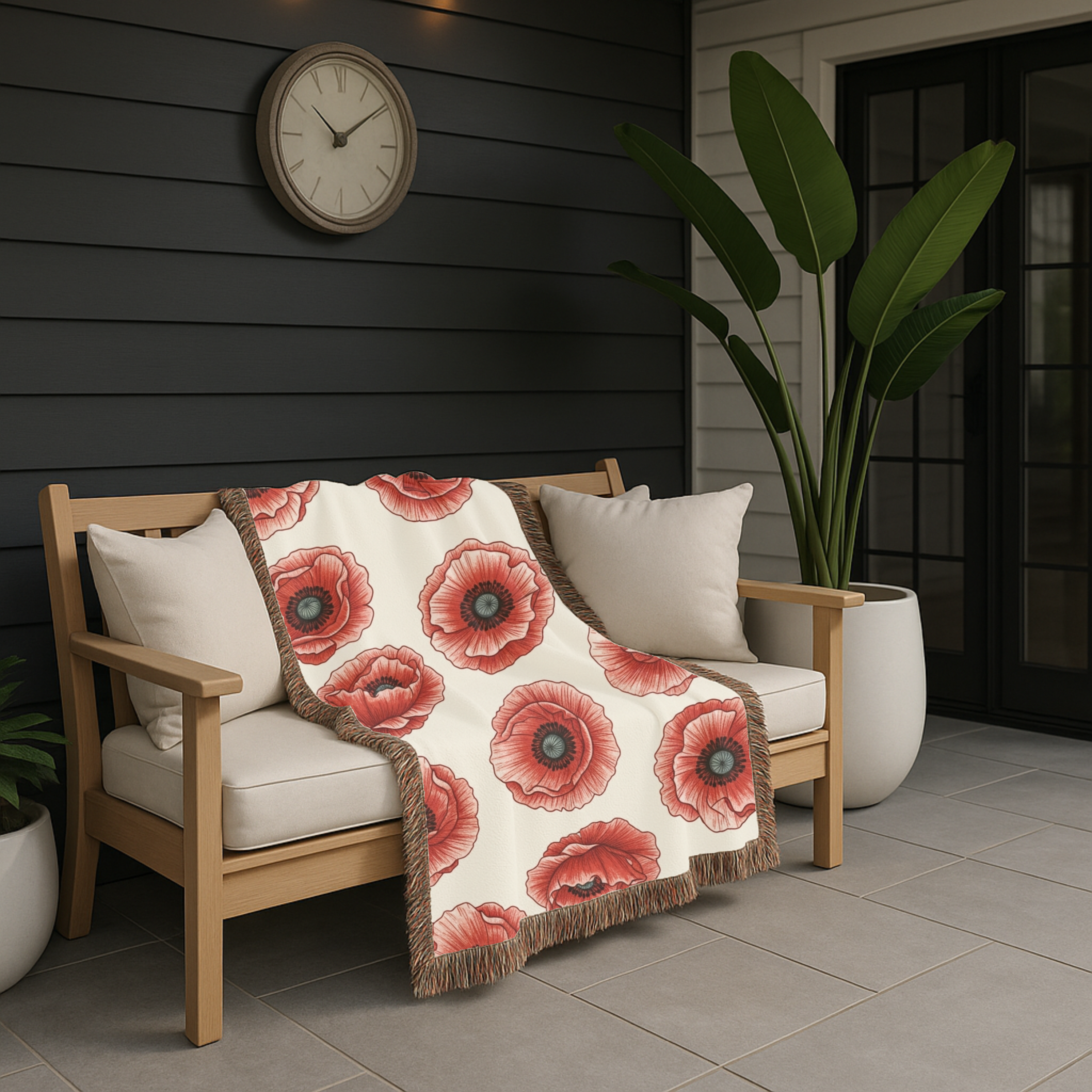 Victory Poppy Throw — 1940s Bold Graphic Woven Blanket