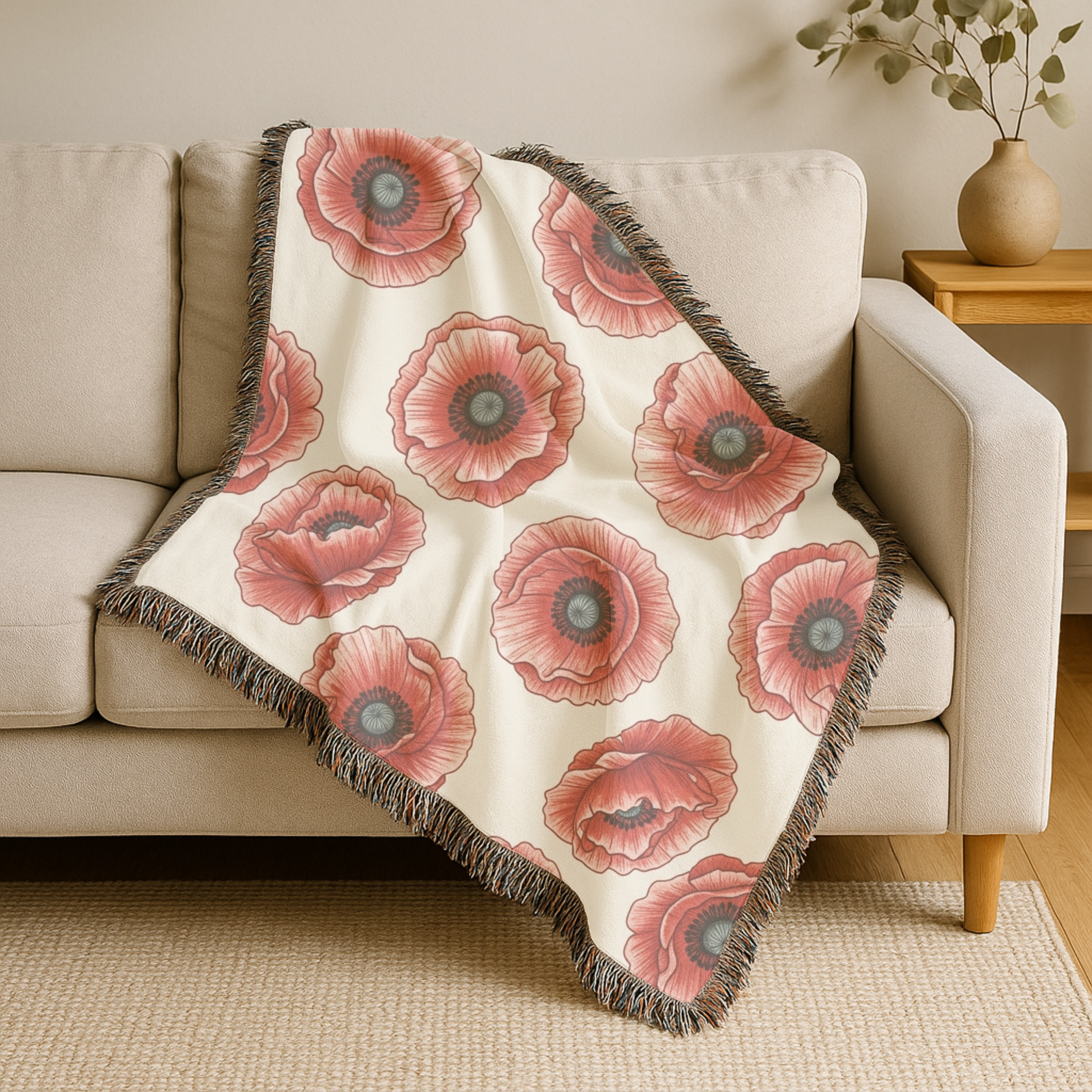 Victory Poppy Throw — 1940s Bold Graphic Woven Blanket