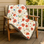 Poppy Meadow Throw — 1940s Wildflower Woven Blanket