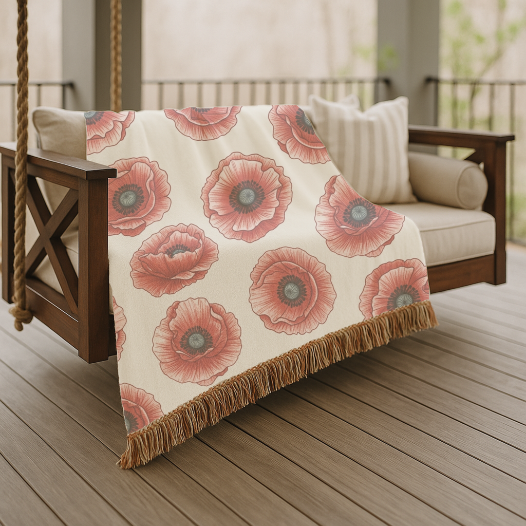 Victory Poppy Throw — 1940s Bold Graphic Woven Blanket