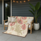 Harvest & Remembrance Throw — 1940s Poppy and Wheat Woven Blanket