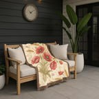 Harvest & Remembrance Throw — 1940s Poppy and Wheat Woven Blanket