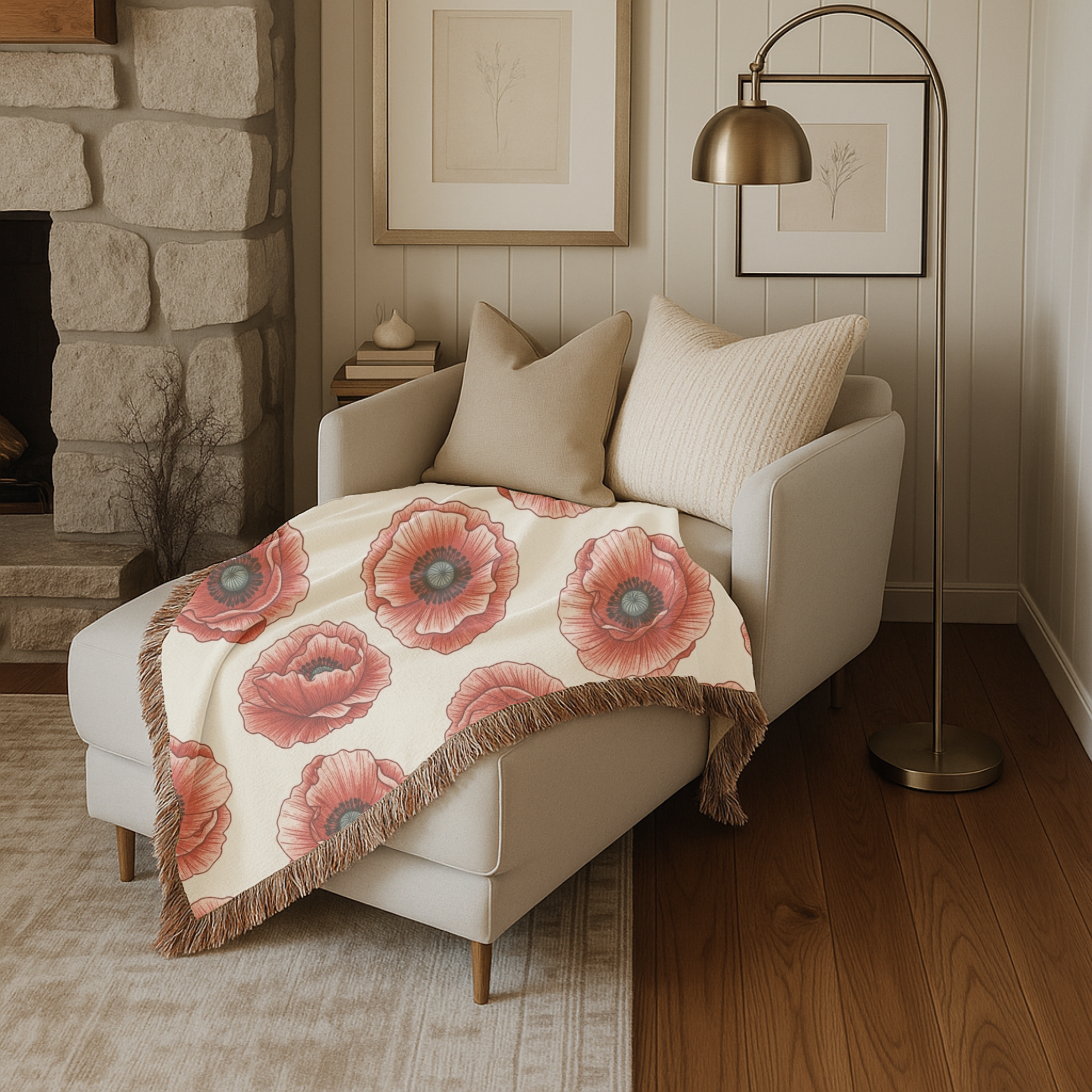 Victory Poppy Throw — 1940s Bold Graphic Woven Blanket