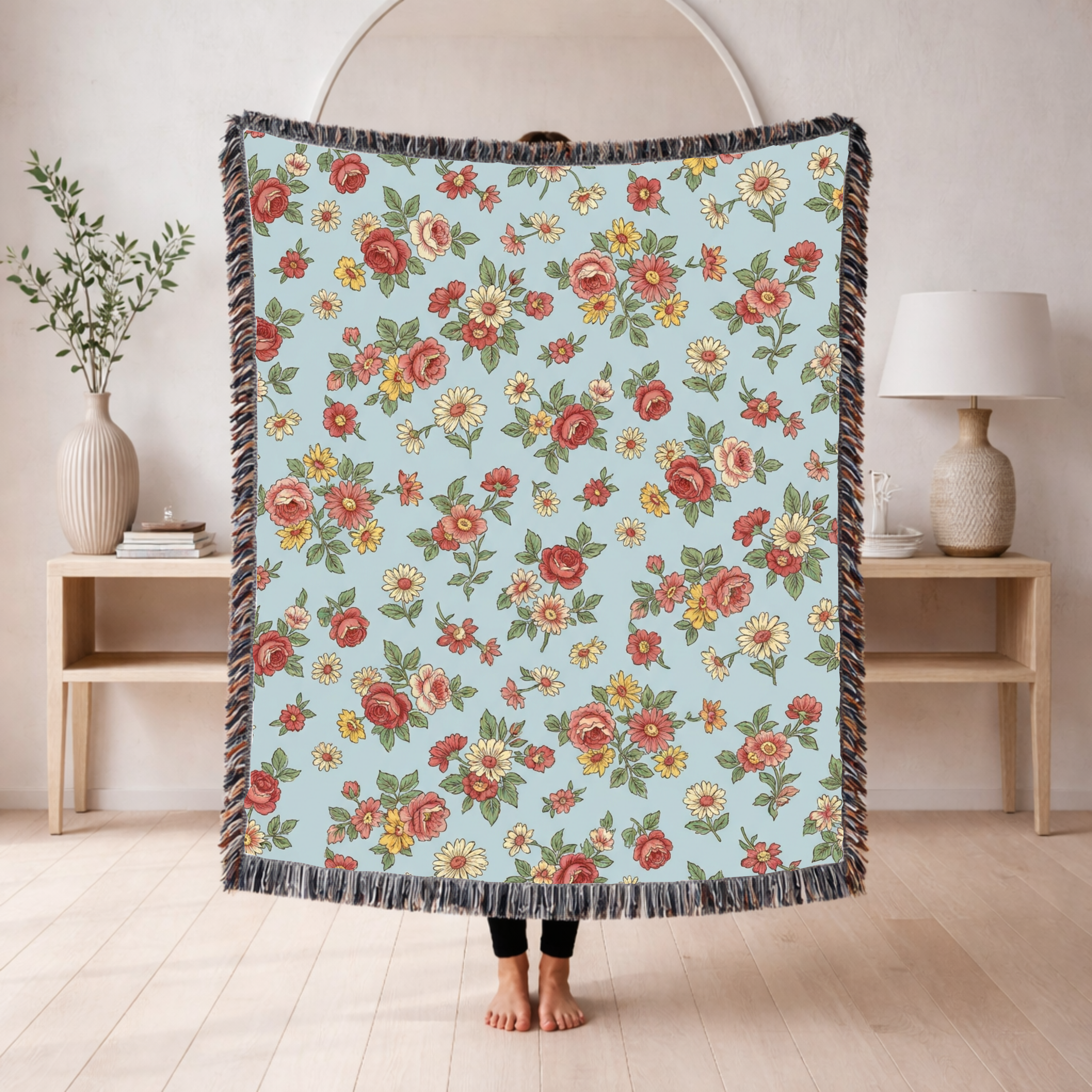 English Garden Throw — 1940s Ditsy Floral Woven Blanket
