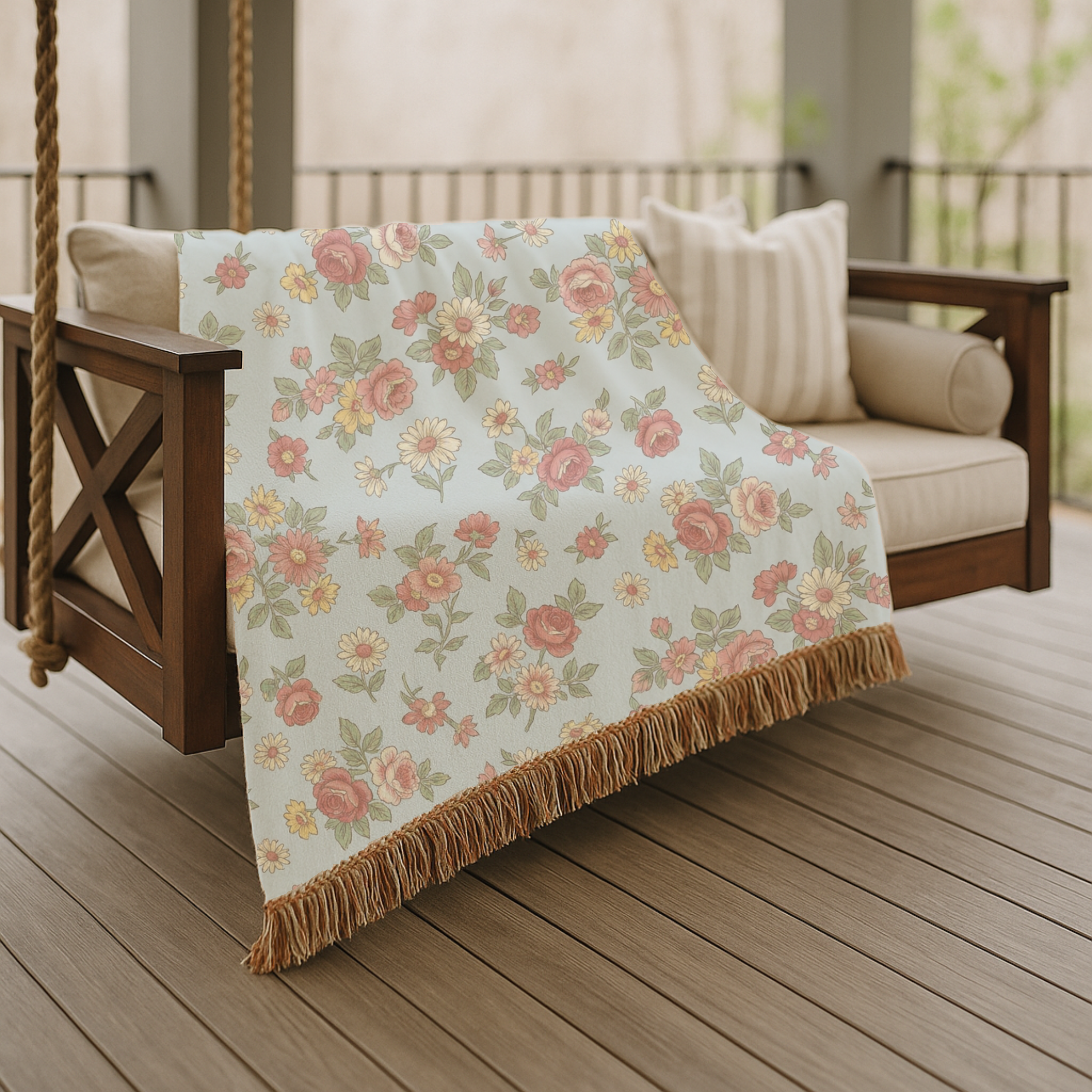 English Garden Throw — 1940s Ditsy Floral Woven Blanket