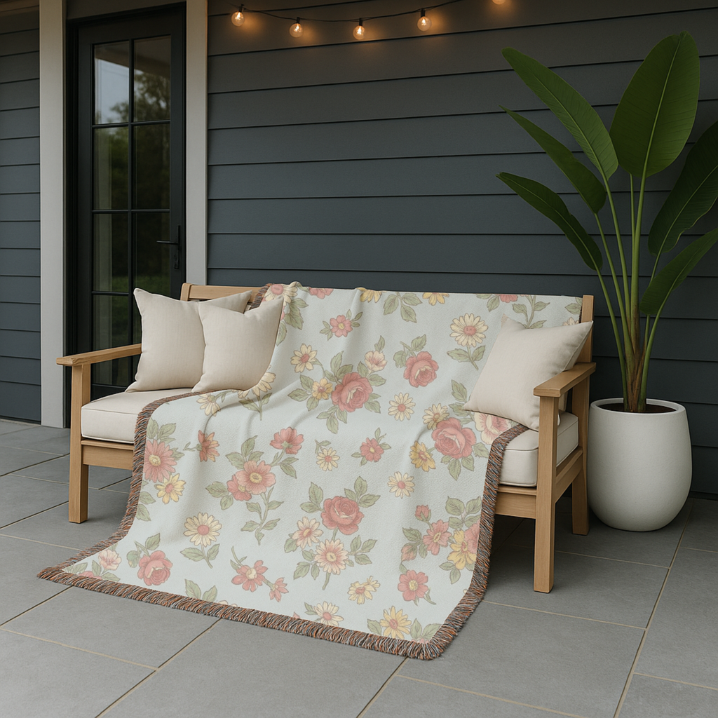 English Garden Throw — 1940s Ditsy Floral Woven Blanket