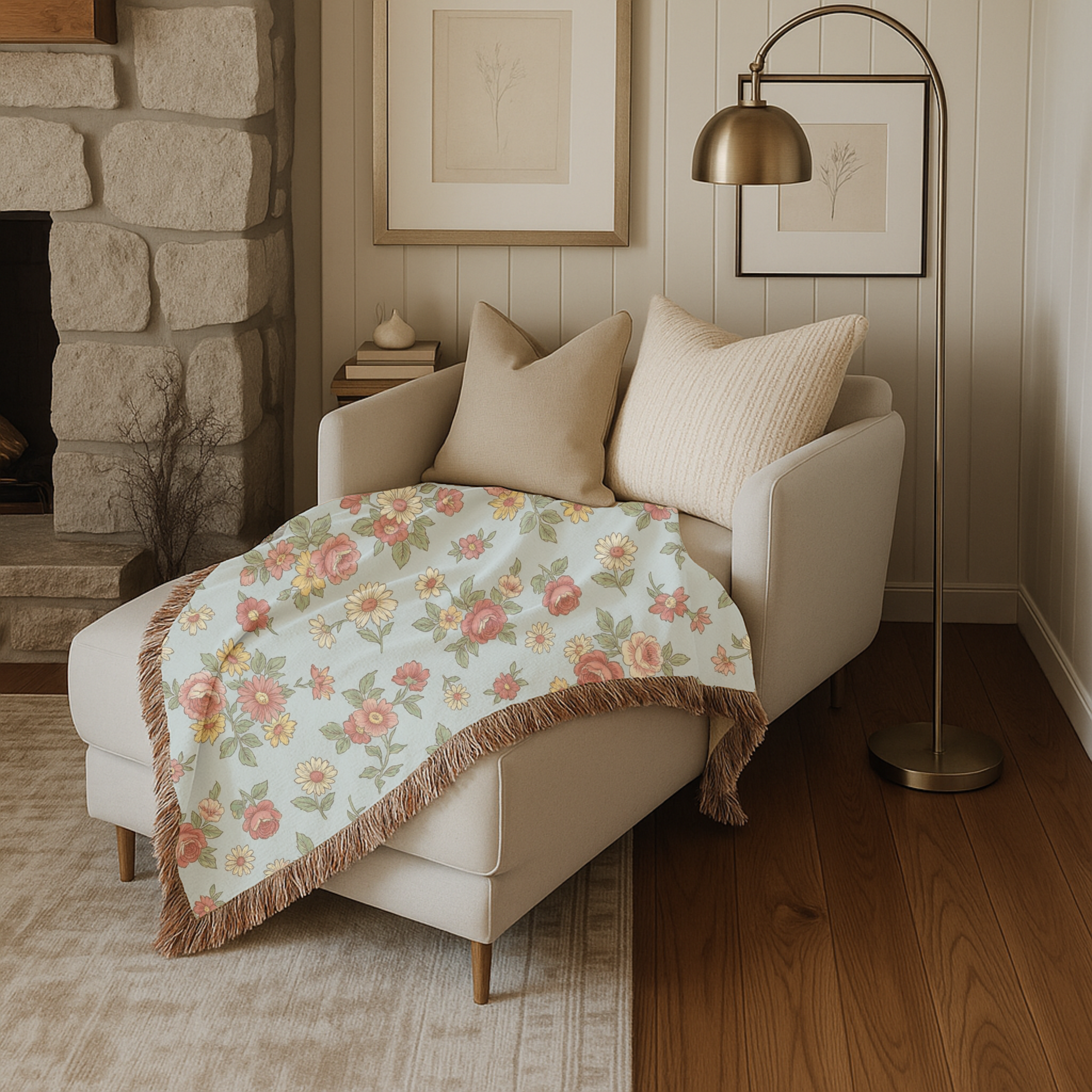 English Garden Throw — 1940s Ditsy Floral Woven Blanket