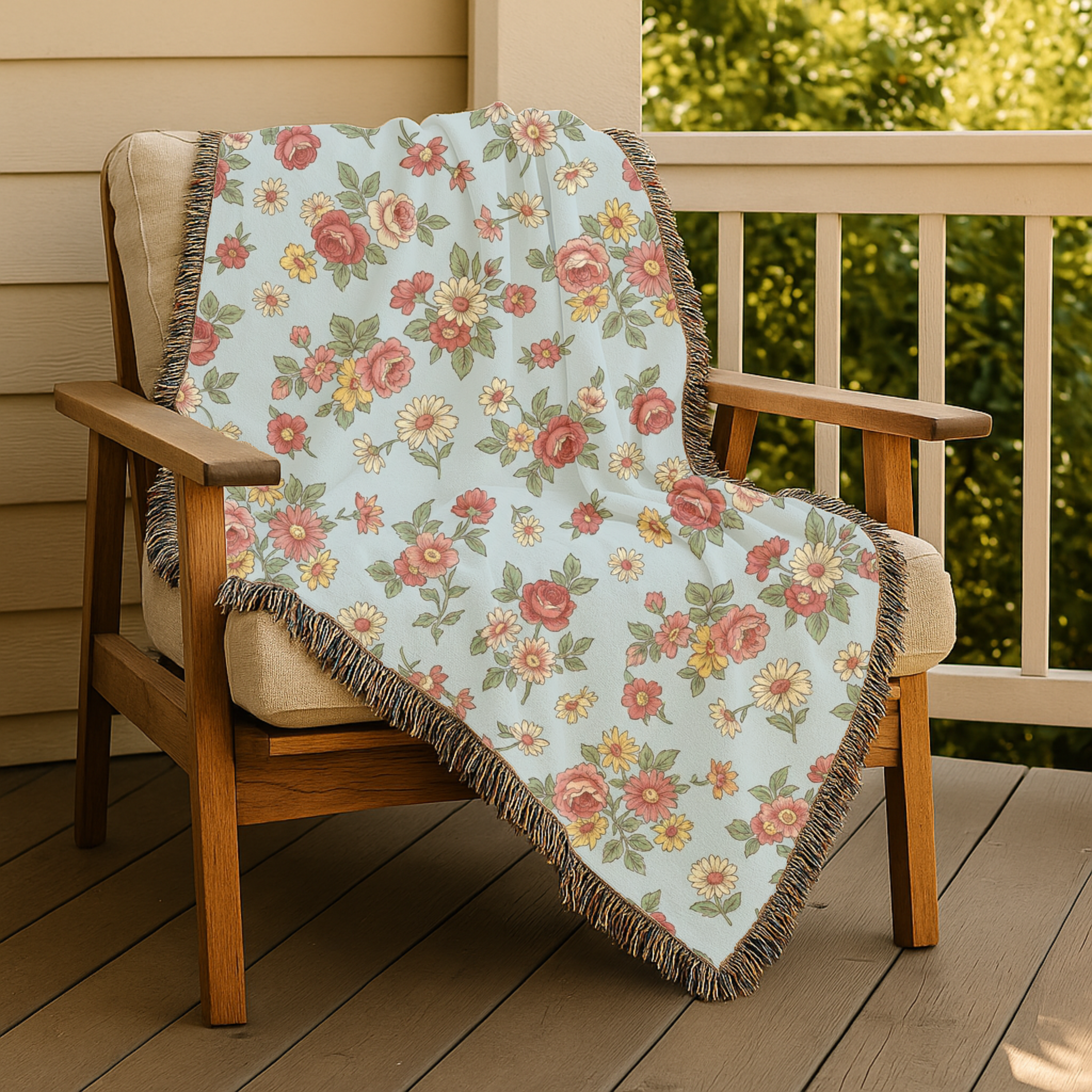English Garden Throw — 1940s Ditsy Floral Woven Blanket