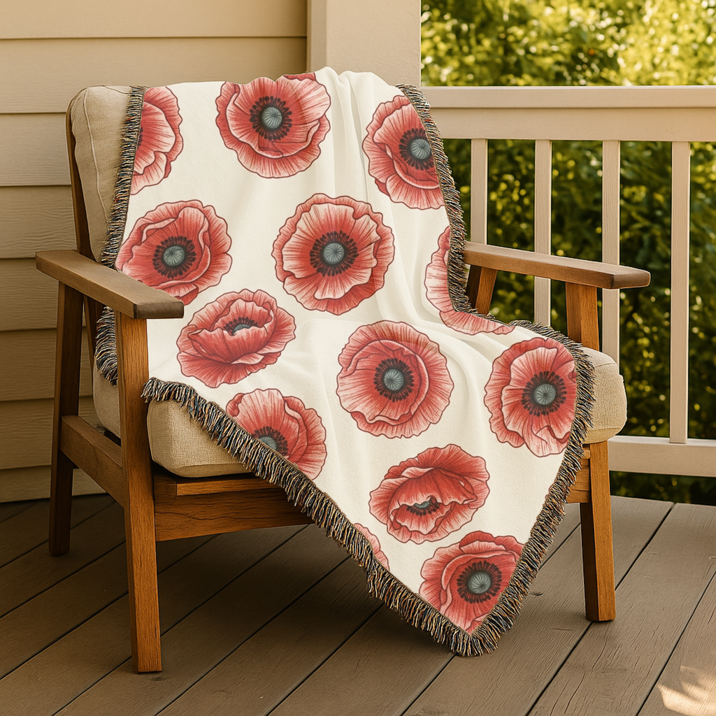 Victory Poppy Throw — 1940s Bold Graphic Woven Blanket