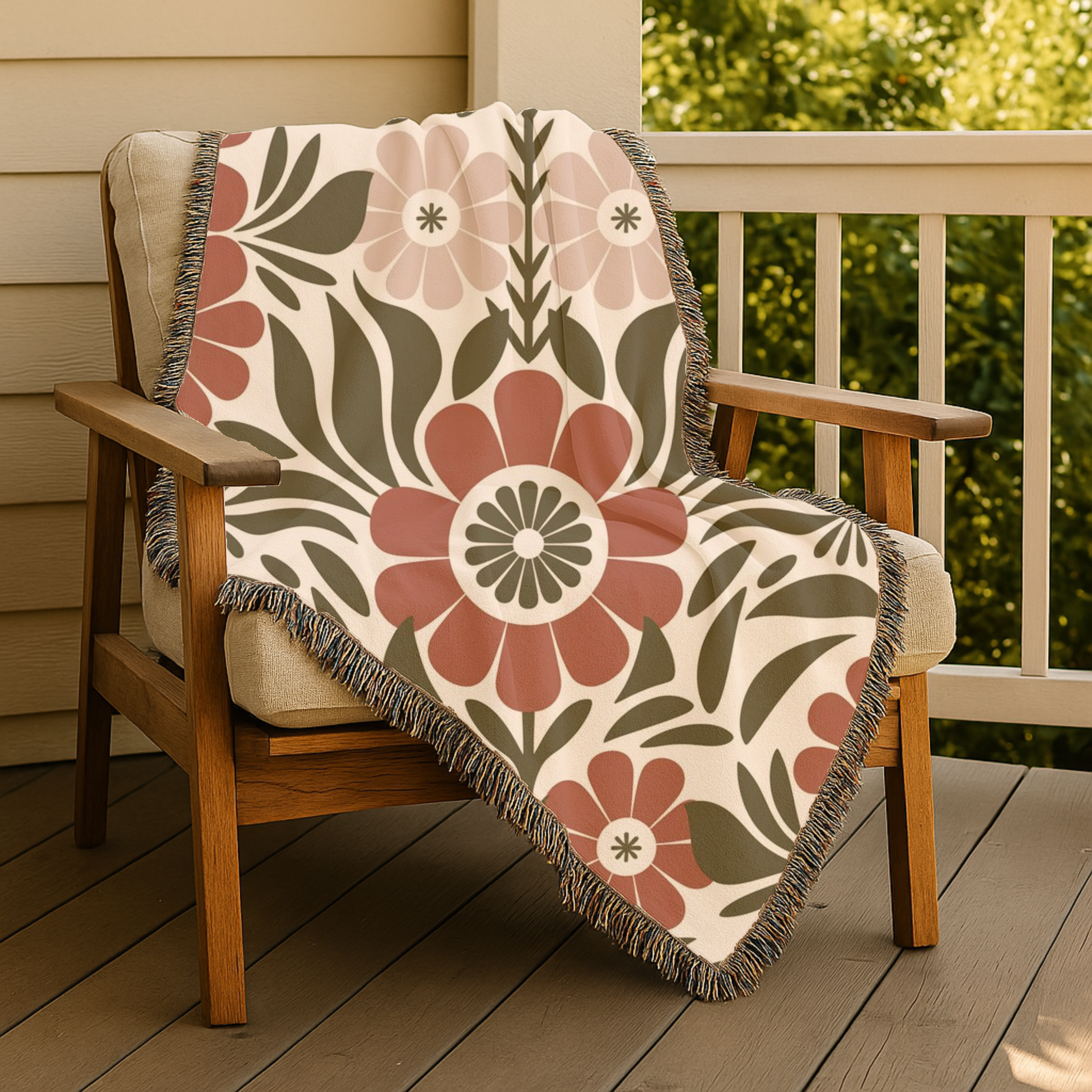 🌺  Folk Garden Throw — 1970s Botanical Folk Woven Blanket