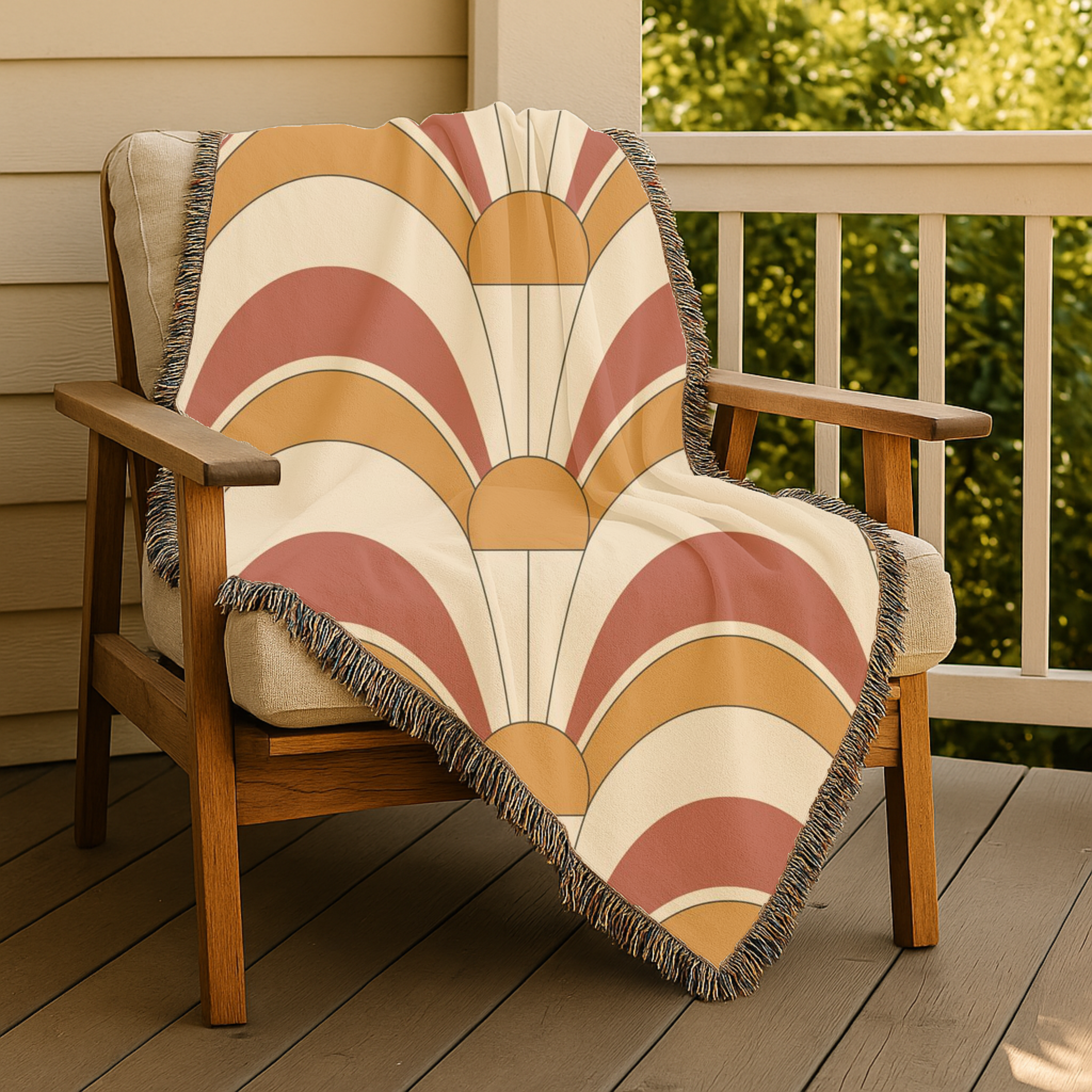 Rising Sun Throw — 1970s Art Deco Arch Woven Blanket