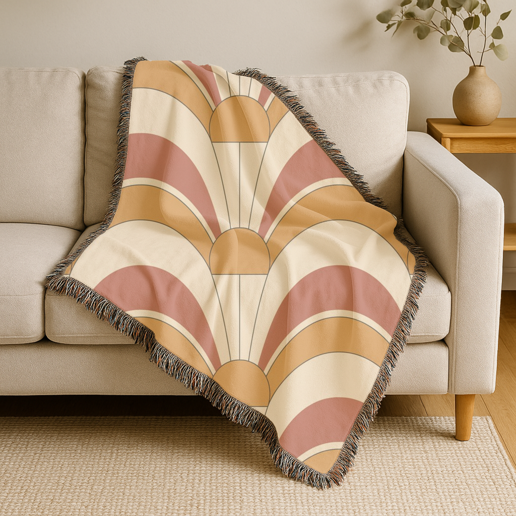 Rising Sun Throw — 1970s Art Deco Arch Woven Blanket