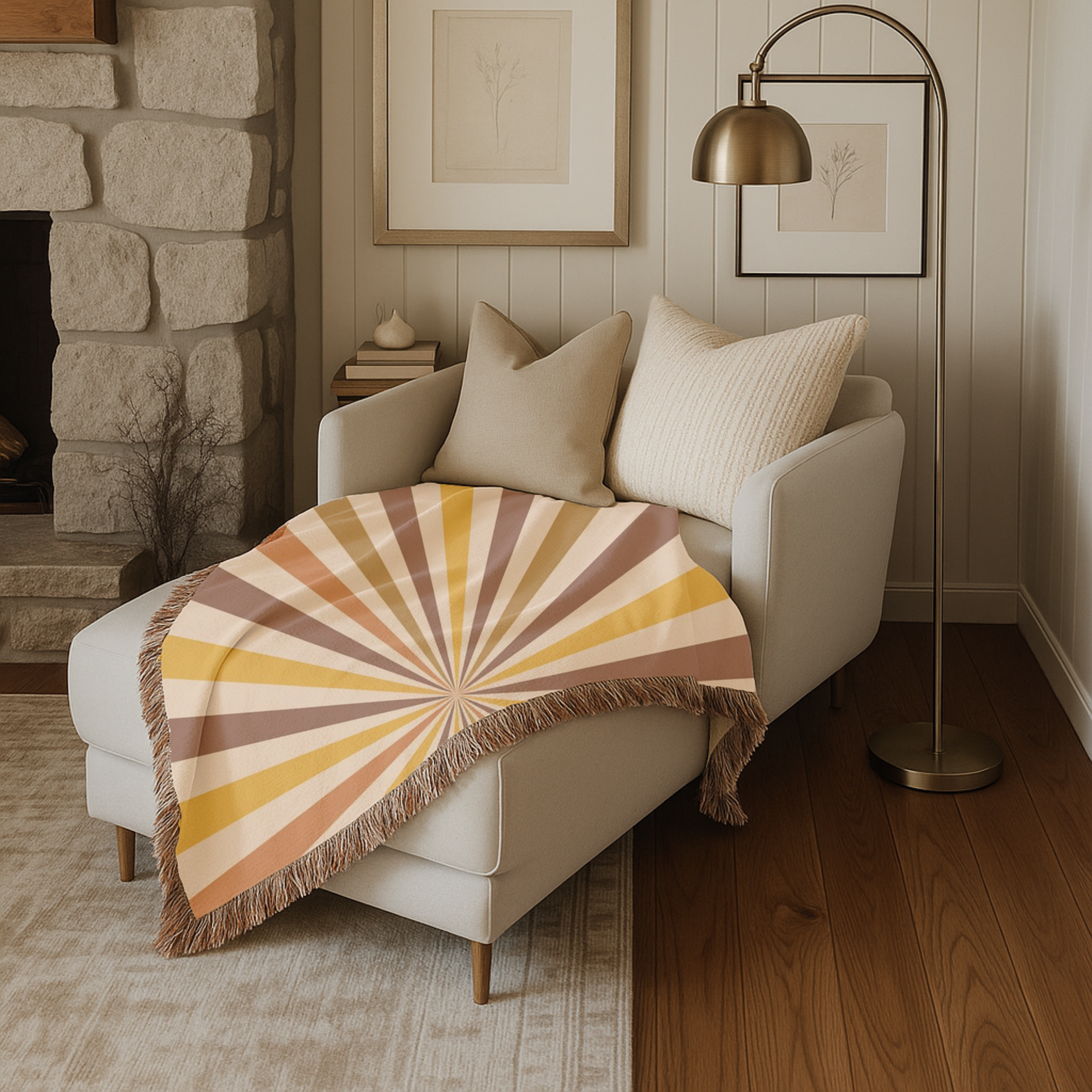 Sunray Throw — 1970s Starburst Ray Woven Blanket