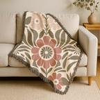 🌺  Folk Garden Throw — 1970s Botanical Folk Woven Blanket
