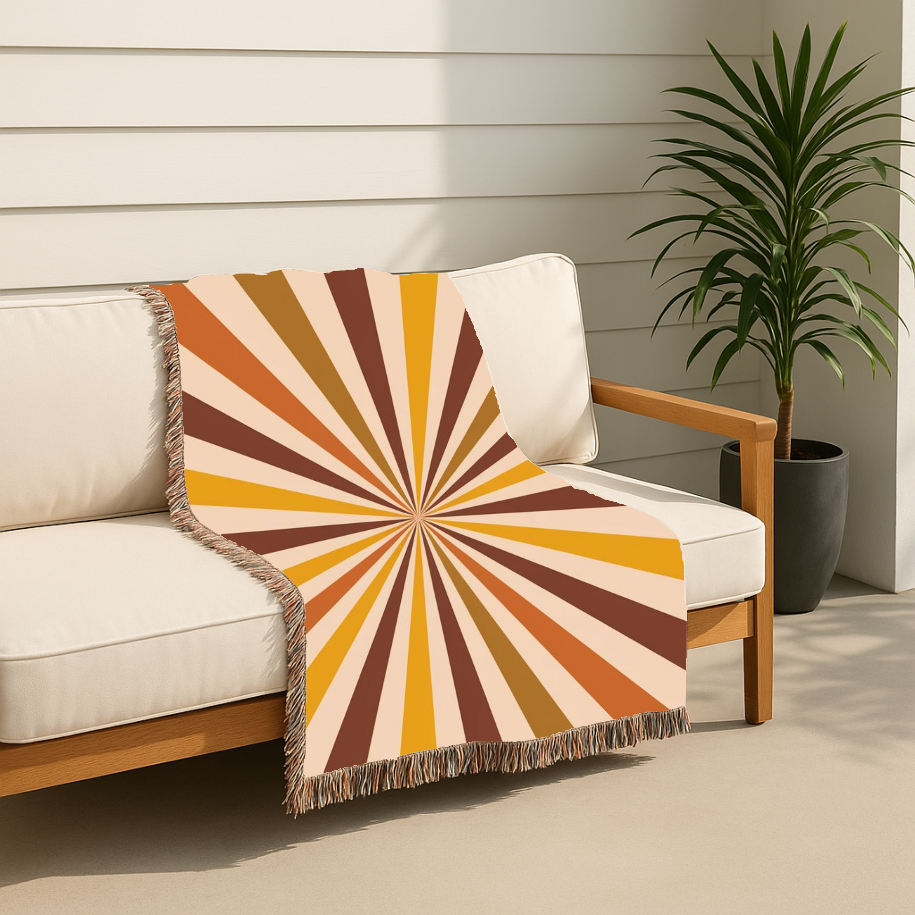 Sunray Throw — 1970s Starburst Ray Woven Blanket