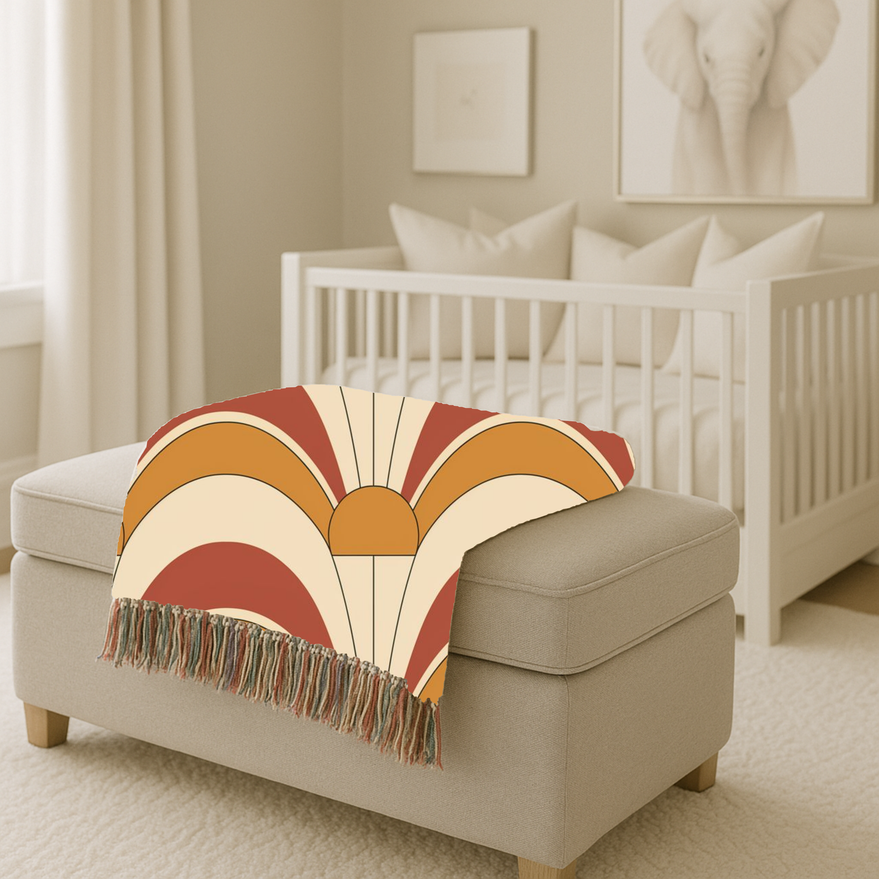 Rising Sun Throw — 1970s Art Deco Arch Woven Blanket