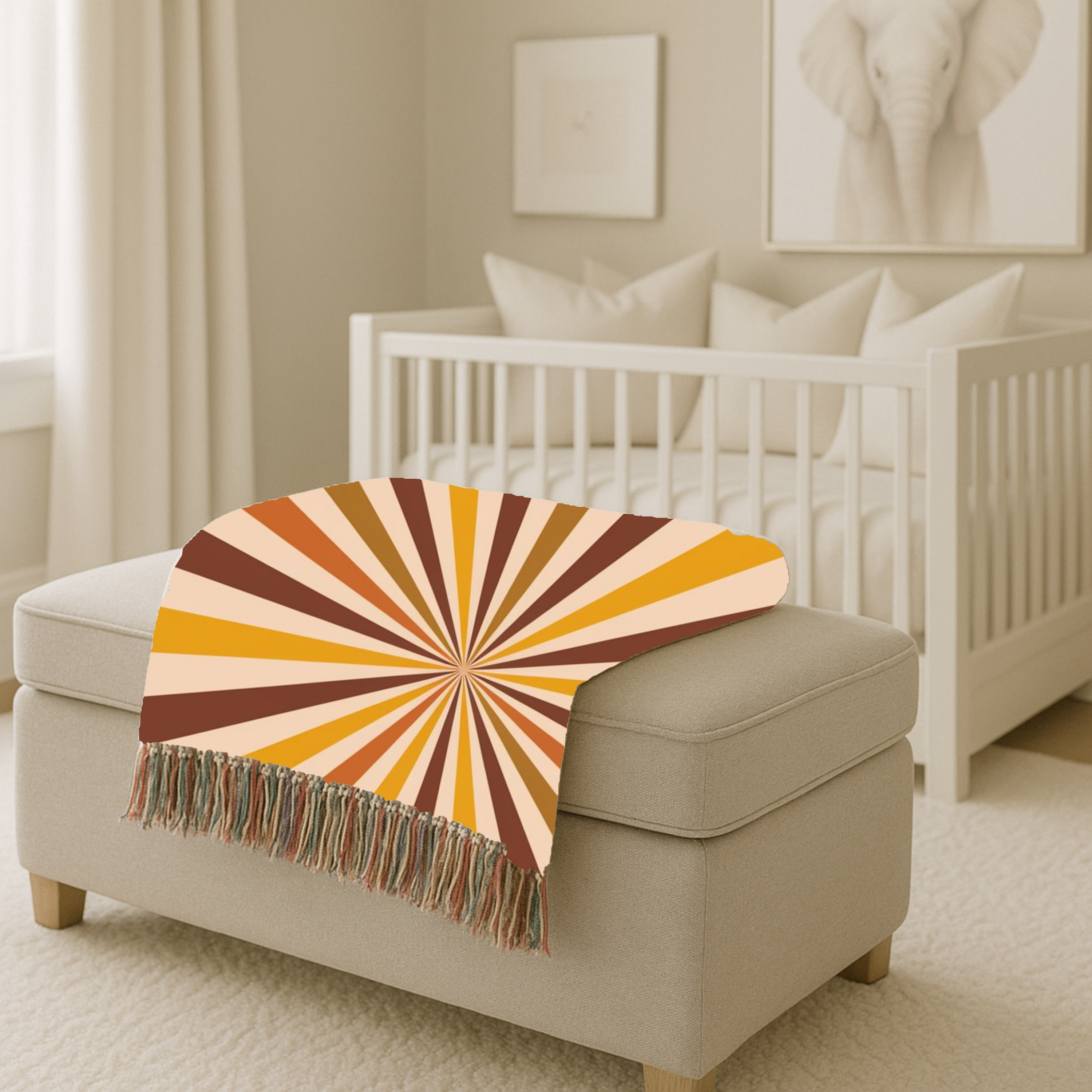 Sunray Throw — 1970s Starburst Ray Woven Blanket