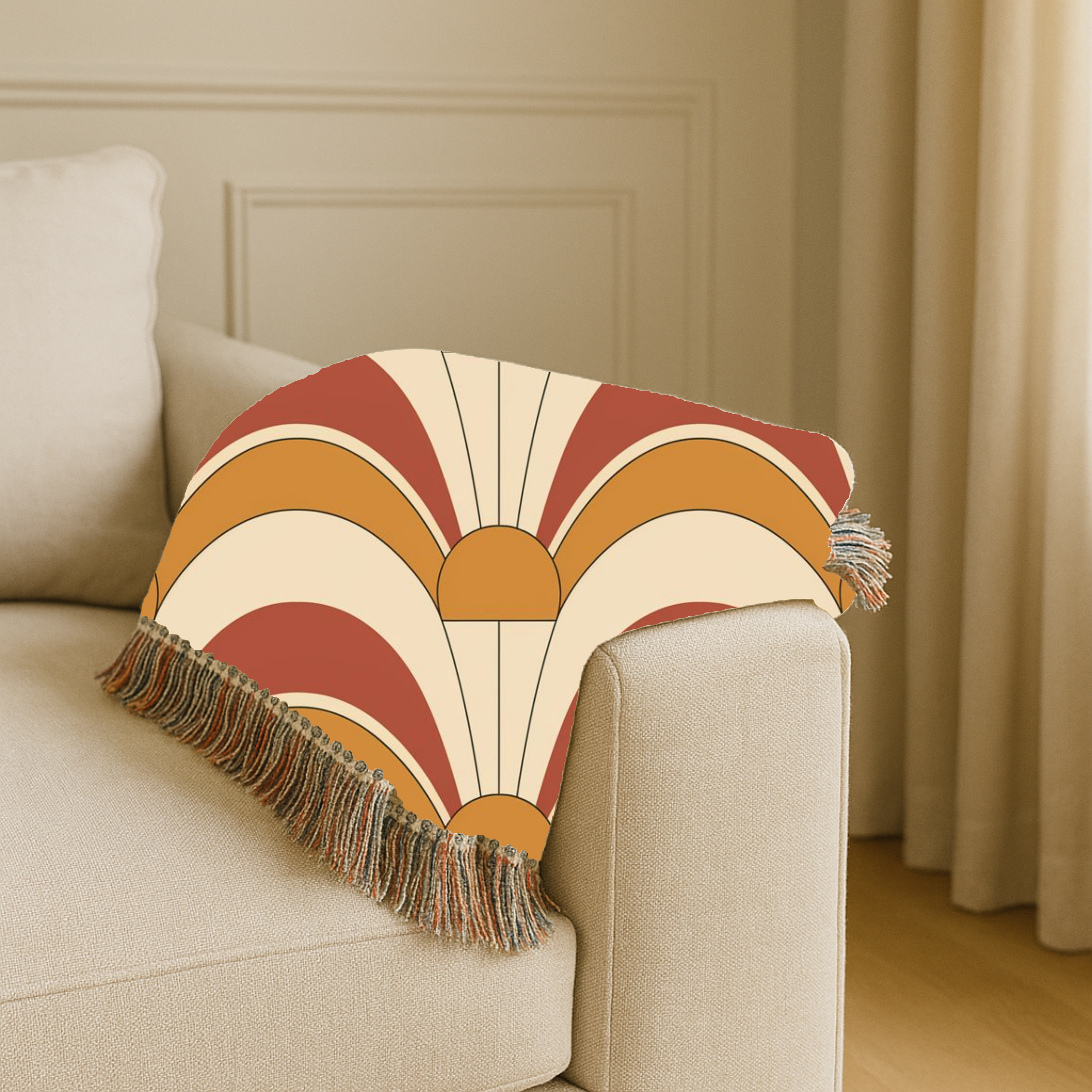Rising Sun Throw — 1970s Art Deco Arch Woven Blanket