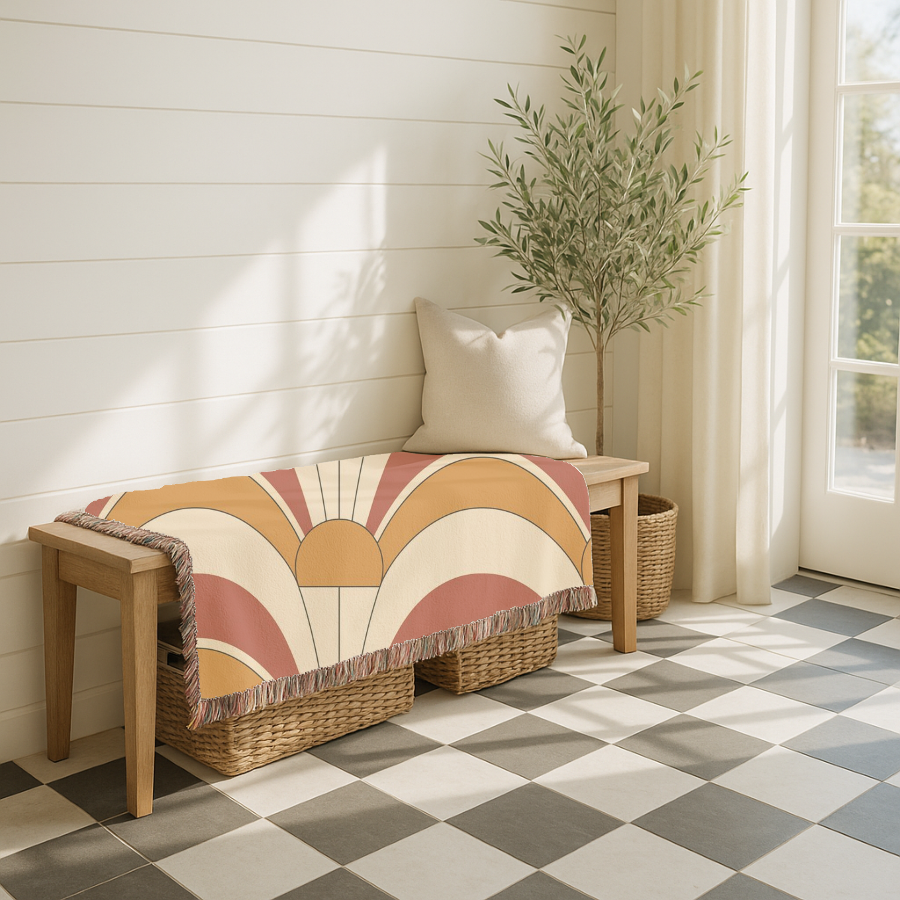 Rising Sun Throw — 1970s Art Deco Arch Woven Blanket